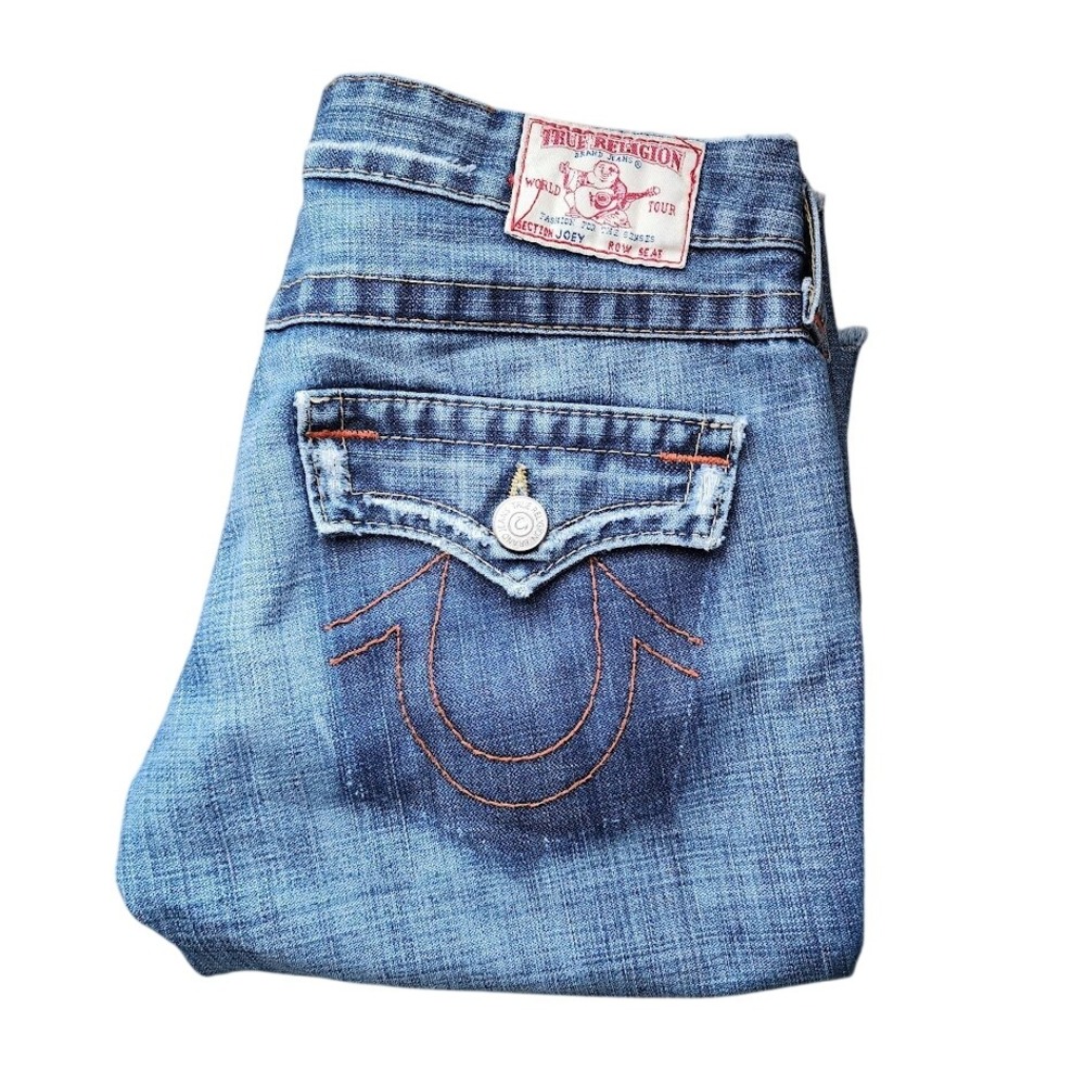 TRUE RELIGION Joey‎ Denim Bermuda Shorts Y2K Flap Pocket Size 28